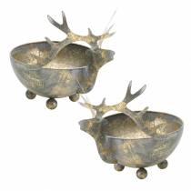 Itens Tigela com cabeça de rena dourado estilo vintage metal Ø9,5cm 2uds