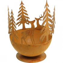 Itens Tigela de metal com cervo, decoração florestal para Advento, vaso decorativo de aço inoxidável Ø25cm Alt.29cm