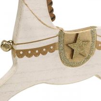 Cavalo de balanço de madeira, decoração de Natal Branco Dourado H32.5cm