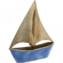 Deco veleiro madeira manga, navio de madeira azul H27.5cm