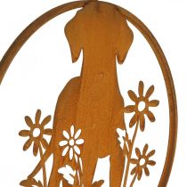 Placa de metal pátina cão com flores Ø38cm