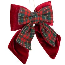 Itens Laço de veludo xadrez escocês vermelho para ambientes internos 21×23cm