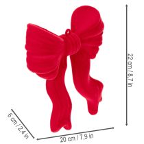 Itens Laço decorativo vermelho para pendurar, decoração natalina aveludada, 22 cm