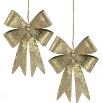 Loops feitos de metal, pingente de Natal, decoração do Advento dourada, aparência antiga Alt.18 cm L12.5 cm 2 unidades