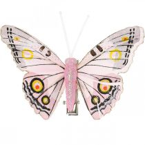 Borboletas Deco com clipe, borboletas de penas rosa 4,5-8cm 10p