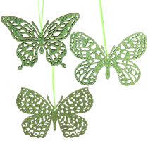 Decoração hanger borboleta verde glitter 8cm 12pcs