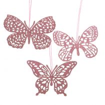 Deco cabide borboleta rosa glitter 8cm 12pcs