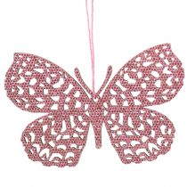 Decoração pendurada borboleta rosa glitter 10cm 6 unidades
