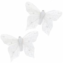 Borboleta de penas no clipe branco 10 cm 12 pcs