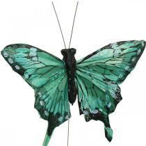 Borboletas decorativas, decoração de primavera, borboletas de penas, plugues de plantas verdes, marrons 9,5×12,5cm 12pcs