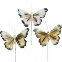 Borboleta Deco, decoração de primavera, mariposa em fio marrom, amarelo, branco 6×9cm 12pcs