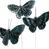 Borboletas de penas preto e branco, borboletas em arame, mariposas artificiais 5,5×9cm 12pcs