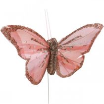 Borboletas com mica, decoração de casamento, plugues decorativos, borboleta de penas amarela, bege, rosa, branca 9,5×12,5cm 12pcs