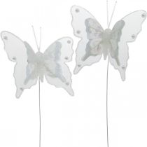 Itens Borboletas com pérolas e mica, decorações de casamento, borboletas de penas em fios brancos