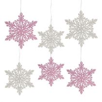 Floco de neve de madeira 8-12cm rosa / branco 12pcs.