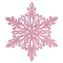 Floco de neve de madeira 8-12 cm rosa/branco 12 unid.