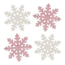 Itens Floco de neve 4cm rosa/branco com purpurina 72uds