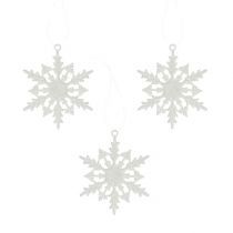 Floco de neve para pendurar 7cm branco com purpurina 36uds