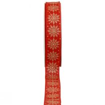 Itens Fita de Natal para presente com flocos de neve vermelhos 25mm 20m