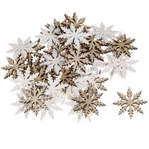 Itens Shakers decorativos floco de neve branco madeira natural Ø3cm 48 un