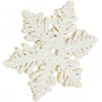 Flocos de neve madeira 4cm branco com mica 72pcs