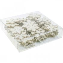 Itens Flocos de neve madeira 4cm branco com mica 72 un