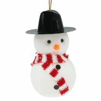Boneco de neve para decoração de árvore de natal com chapéu para pendurar H8cm 12pcs
