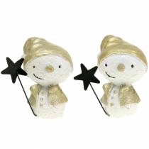 Itens Figura de decoração boneco de neve branco/ouro 7,5 cm 4 unidades