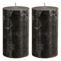 Itens Velas pretas em formato de pilar, 85×150mm, 2 unidades, totalmente tingidas, elegantes para decoração e criação de ambiente.