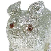 Pig decorativo glitter prata 10cm 8pcs