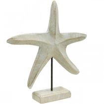 Estrela do mar em madeira, escultura decorativa marítima, decoração marítima em cores naturais, branco Alt.28cm