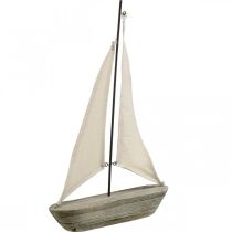 Barco à vela, barco em madeira, decoração marítima shabby chic cores naturais, branco A37cm L24cm