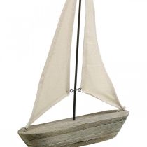 Barco à vela, barco em madeira, decoração marítima shabby chic cores naturais, branco A37cm L24cm