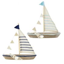 Itens Navio decorativo barco à vela de madeira vintage com conchas Alt.22cm 2 unidades