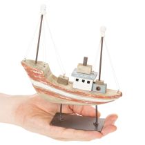 Itens Modelo decorativo de barco de madeira para peitoril de janela, 20 cm