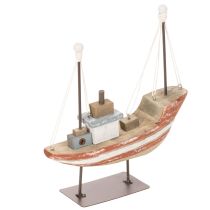 Itens Modelo decorativo de barco de madeira para peitoril de janela, 20 cm