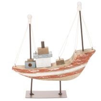 Itens Modelo decorativo de barco de madeira para peitoril de janela, 20 cm
