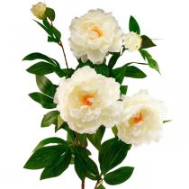 Flor de seda peônia creme artificial branco 135cm