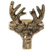 Itens Porta-guardanapo de metal com cabeça de veado em acabamento dourado, 6 cm, conjunto com 4 peças.