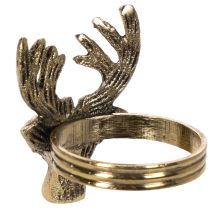 Itens Porta-guardanapo de metal com cabeça de veado em acabamento dourado, 6 cm, conjunto com 4 peças.