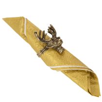 Itens Porta-guardanapo de metal com cabeça de veado em acabamento dourado, 6 cm, conjunto com 4 peças.