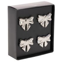 Itens Porta-guardanapo em forma de laço, metal, prata brilhante, 5 cm, conjunto com 4 peças