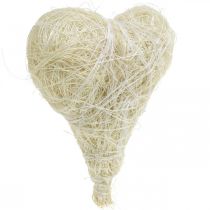 Corações de sisal, Dia dos Namorados, Dia da Mãe, corações decorativos branqueados, branco creme A7,5–9cm 16 unid.