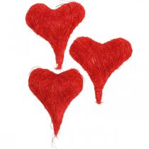 Corações de sisal vermelho, decoração para casamento, fibras naturais de sisal, Dia dos Namorados H7.5–9cm 16pcs