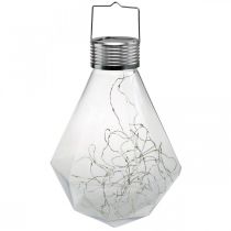 Lâmpada Solar Diamante Lanterna Varanda Luz LED Decoração de Jardim Branco Quente H31cm Ø22cm