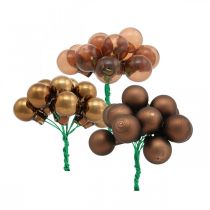 Mini bolas de Natal espelho de vidro castanho bagas Ø20mm mix 140p