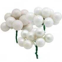 Mini bolas de Natal marmoreado branco com bagas espelhadas Ø25mm 140p