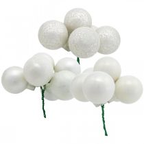 Mini bola de Natal com bagas de vidro branco espelho Ø40mm mix 32 unidades