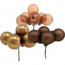 Mini bola de Natal com espelho de vidro marrom com bagas Ø40mm mix 32pcs
