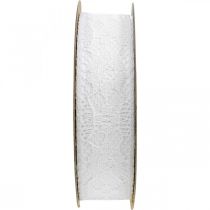 Fita de renda branca, decoração de casamento, padrão de flores de fita decorativa W25mm L15m